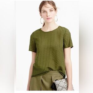 J. Crew Olive Green Pinstripe Short Sleeve Top